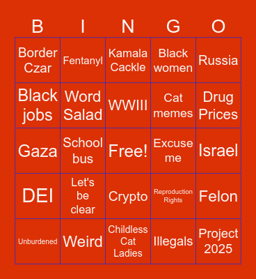 Trump-Harris Debate 2024 Bingo Card