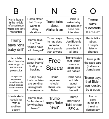 Trump v Harris Bingo Card