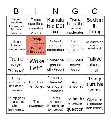 Presidential Debate 09-10-2024 Bingo Card