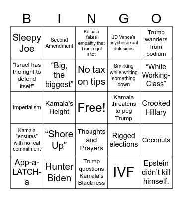 Debased Debate Bingo Card