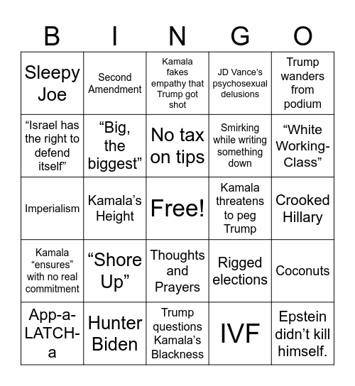 Debased Debate Bingo Card