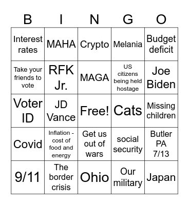 Trump- Harris 9/10/24 Debate Bingo Card