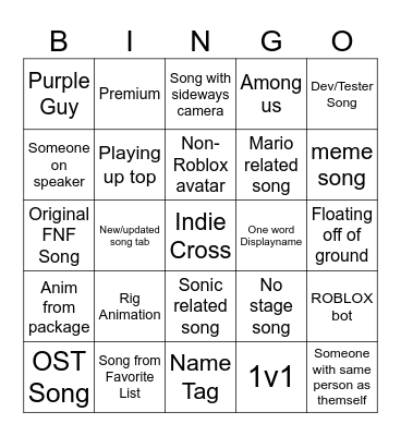 FNB Bingo Card