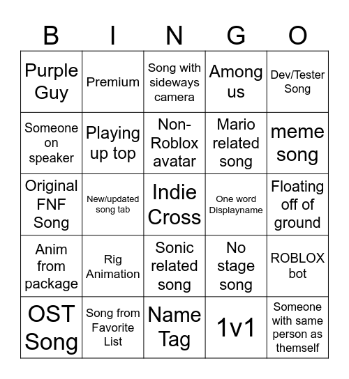 FNB Bingo Card