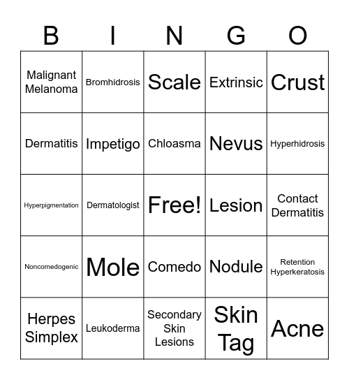 Ch. 4 Skin Diseases and Disorders Bingo Card