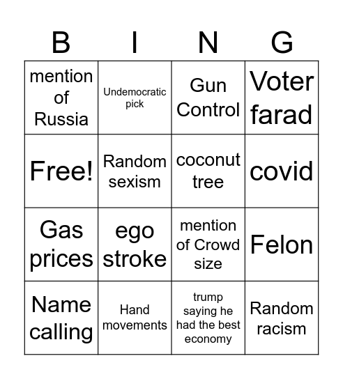 Momala Debate Bingo Card