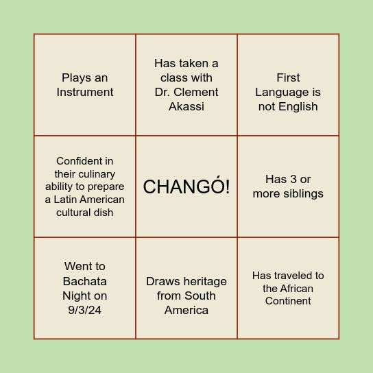 CHANGÓ Ice Breaker Bingo Card