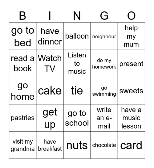 Family and friends 2, Unit 6,7,8 Bingo Card