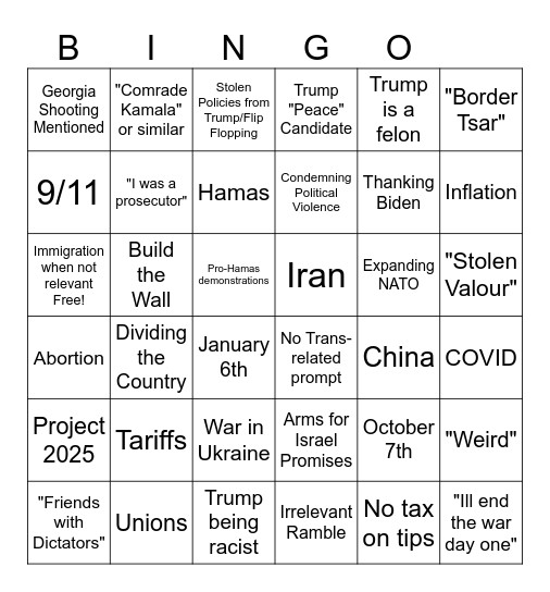 Debate Bingo Card