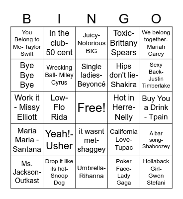 Song Bingo Card