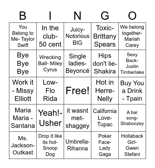 Song Bingo Card