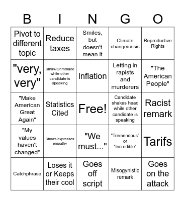 Harris v. Trump Debate - 09.10.2024 Bingo Card