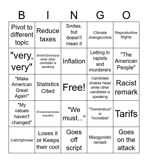 Harris v. Trump Debate - 09.10.2024 Bingo Card