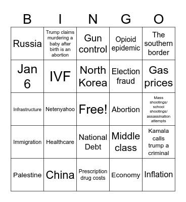 Debate Bingo Card