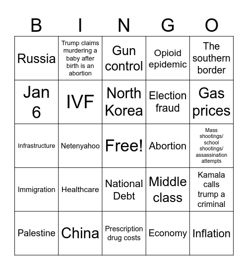 Debate Bingo Card