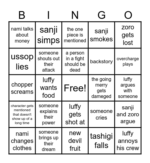 One Piece Bingo Card