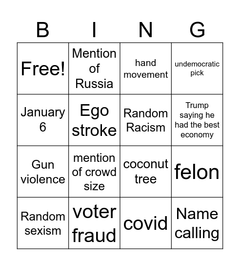 Momala Debate Bingo Card