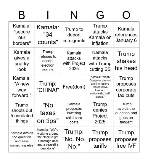 Tony's Bingo Card