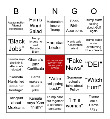 DEBATE NIGHT BINGO Card