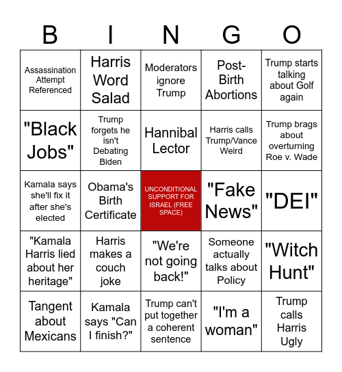 DEBATE NIGHT BINGO Card