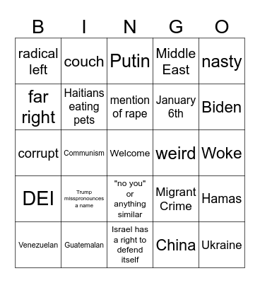 Debate Hellscape Bingo Card