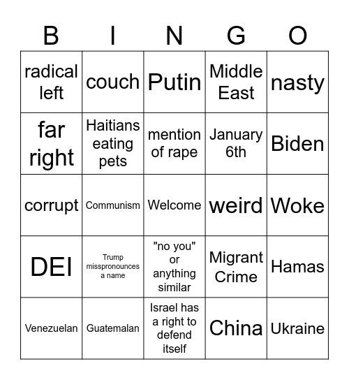 Debate Hellscape Bingo Card