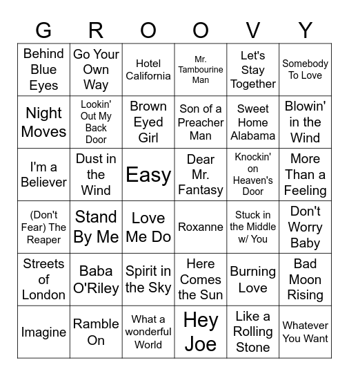 Groovy Music Bingo Card