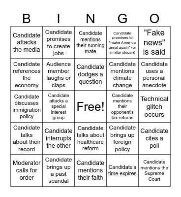Presidential Debate Bingo Card