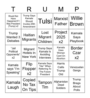 Trump x Harris Debate Bingo Card