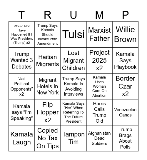 Trump x Harris Debate Bingo Card