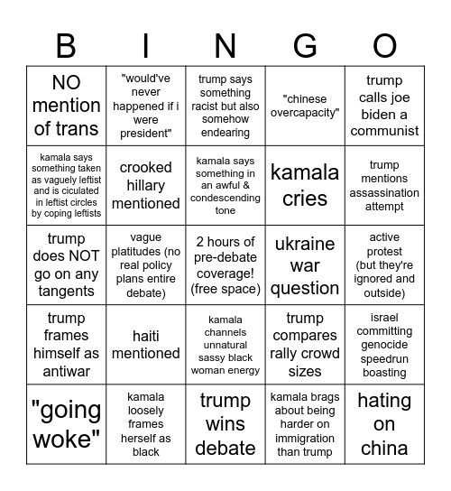 trump v harris 1v1 on rust 9/10/24 Bingo Card