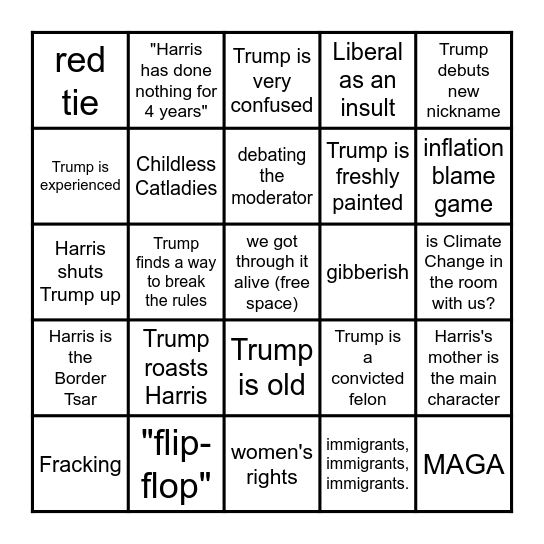 Presidential DeBingo (Part II Trump vs Harris) Bingo Card