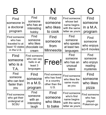 Mingle BINGO Card