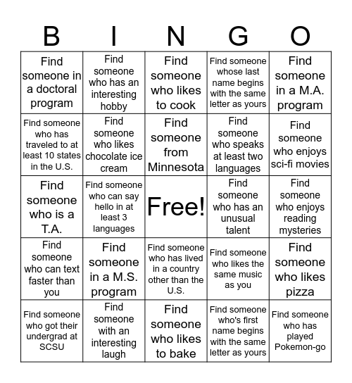 Mingle BINGO Card