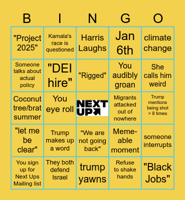Debate Watch Party Bingo Card