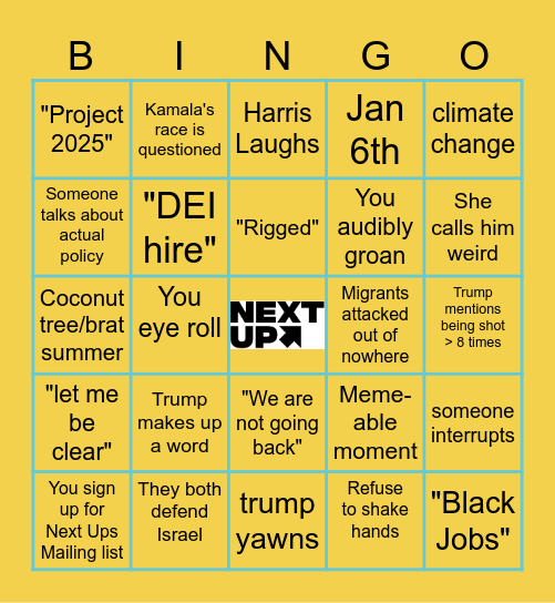 Debate Watch Party Bingo Card