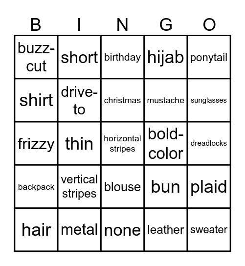 Unit 7 Bingo Card