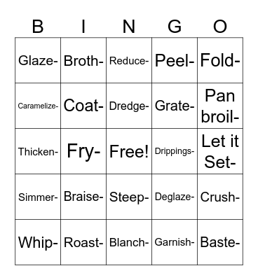 Cooking Terms Bingo Card