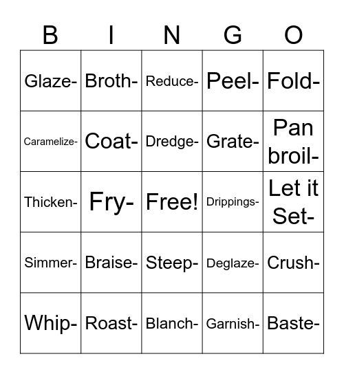 Cooking Terms Bingo Card