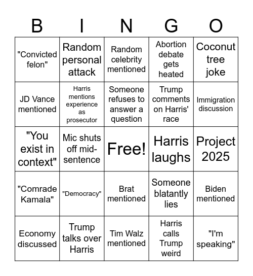 Debate BINGO Card