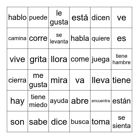 Vocabulario: Unidades 1-11 (Español) Bingo Card