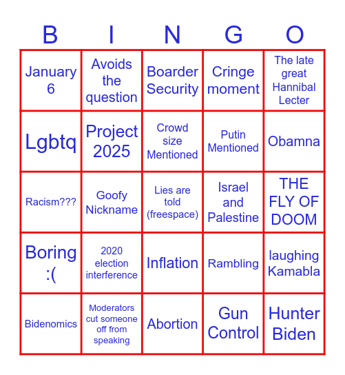 Debate 2024 Bingo Card