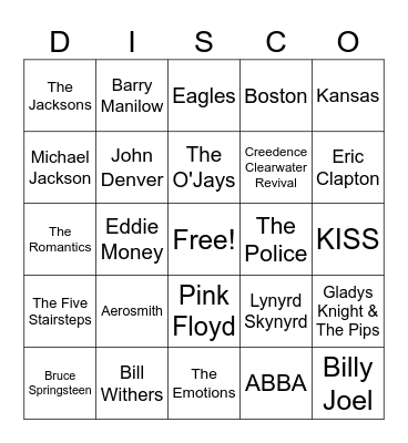 Disco Fever! - Artists Bingo Card