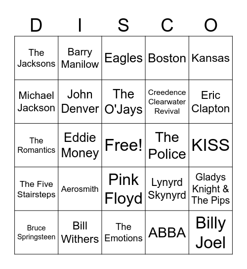 Disco Fever! - Artists Bingo Card