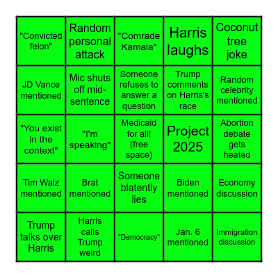 Debate Bingo (totally not stolen from impact) Bingo Card