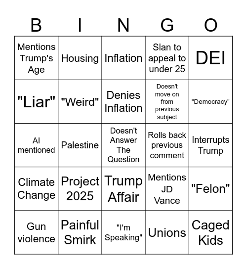 KAMALA HARRIS Bingo Card