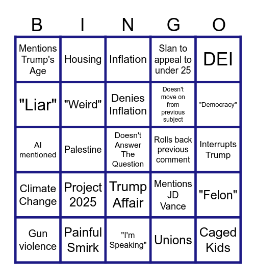 KAMALA HARRIS Bingo Card