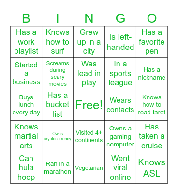 Evergreen Bingo Card