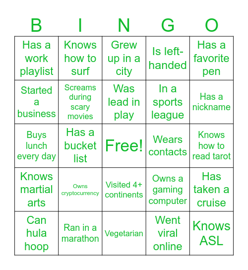 Evergreen Bingo Card