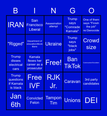 Harris - Trump DEBATE Bingo Card